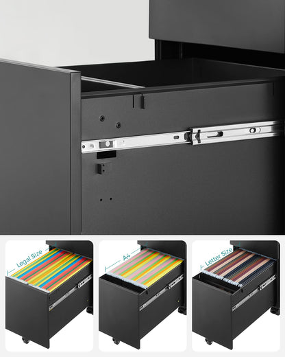 SONGMICS Rollcontainer 3 Schubladen abschliessbar – Schwarz OFC031B01