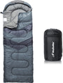MalloMe Camping-Schlafsack 10–25 °C für Erwachsene und Kinder, Grau – mit Kompressionssack und Reissverschluss