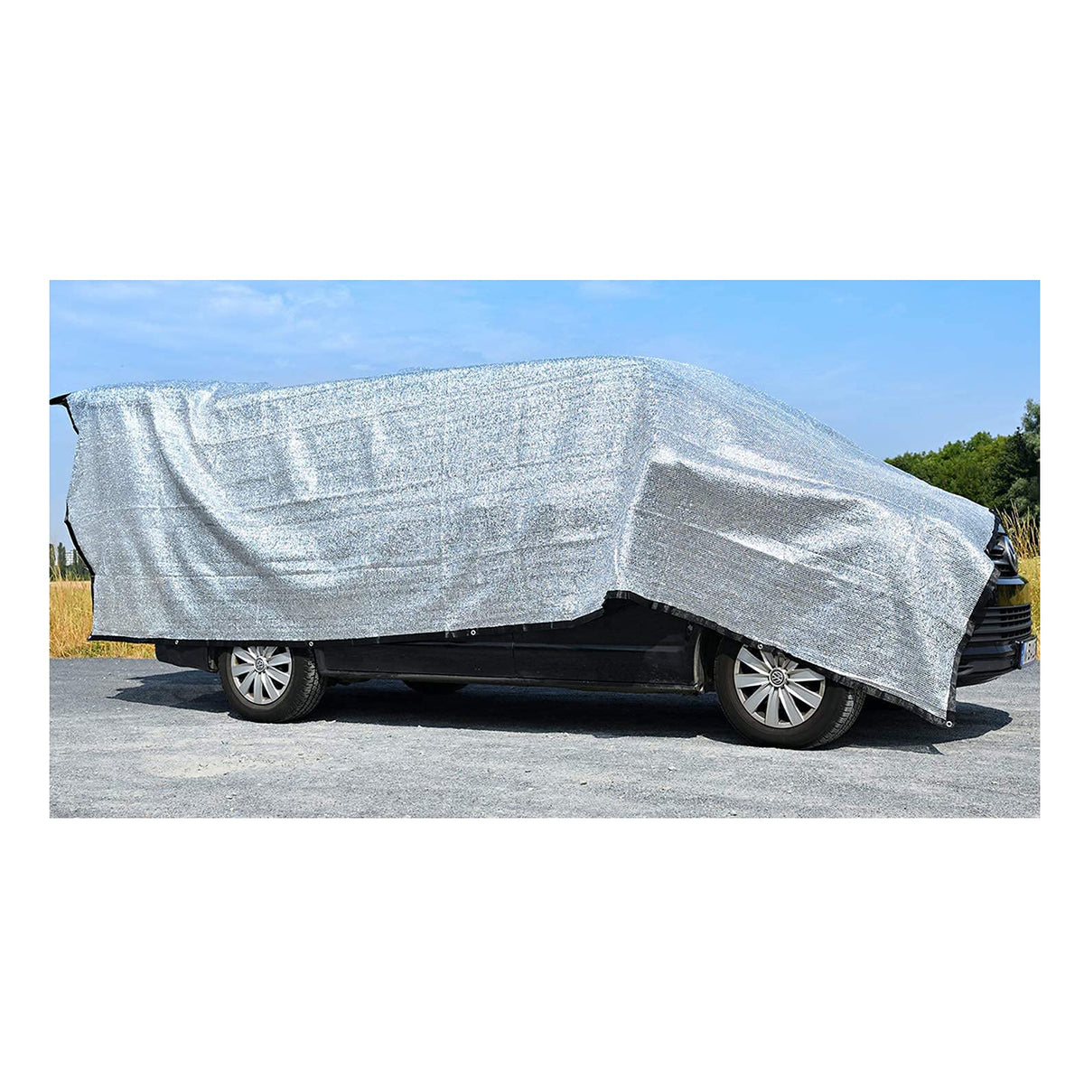 Rosi's Barf-Glück Alu-Schattennetz 4x6 m – Hitzeschutz für Auto, luftdurchlässiges Alu-Gewebe mit Ösen