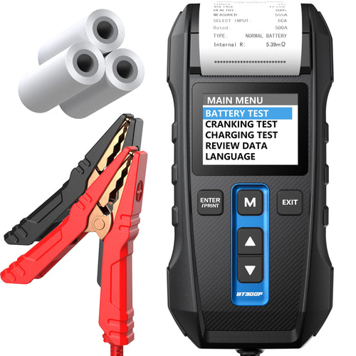 TOPDON BT300P KFZ Batterietester - mit Drucker, 12V/24V, schwarz. Diagnostiziert Batteriezustand von 12V/24V KFZ-Batterien.