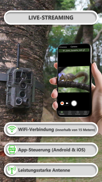 GardePro E8P Max Wildkamera mit WLAN, 64 MP, 1296P und Akku