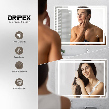 Dripex Badezimmerspiegel LED Touch Kaltweiss 60x80 cm