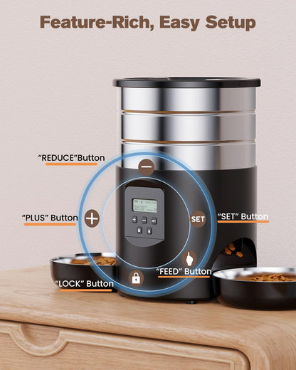 Futterautomat Katze 5L – Edelstahl, Timer & 2 Näpfe