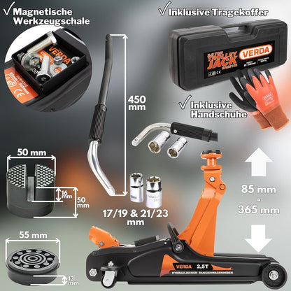 Sellnet Rangierwagenheber 2,5 t hydraulisch 85–365 mm im Koffer-Set