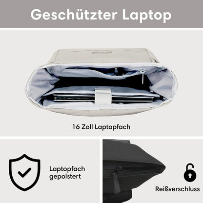 LARKSON No 4 Rolltop Rucksack mit Laptopfach, beige-grau