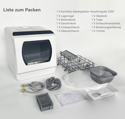 Hermitlux HMX-DW03 Mini Geschirrspüler, 5 l Wassertank, weiss
