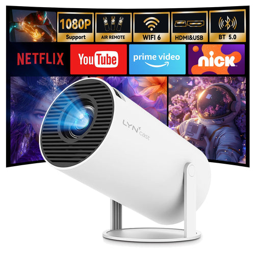 LYNCAST HY300 Pro Mini Projektor - WLAN Android 11 4K schwenkbar. Kompaktes Gerät für 4K-Filme, schwenkbar, mit Android 11.