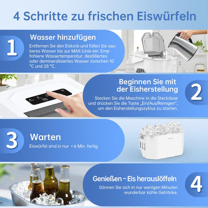 WIE Eiswürfelmaschine 12 kg, 9 Eiswürfel in 6 Minuten, Tragegriff