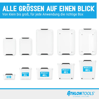 ATHLON TOOLS Aufbewahrungsboxen mit Deckel 60 l 4er-Set transparent