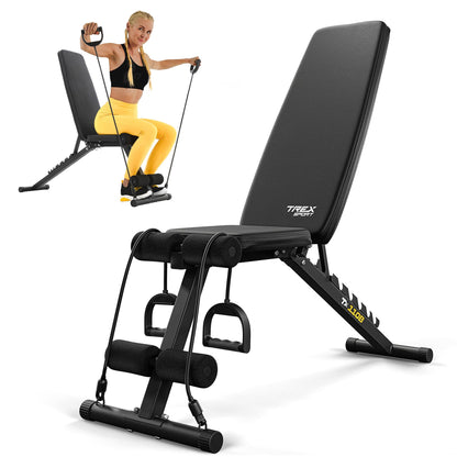 TREX SPORT TX-110B Hantelbank klappbar – 7-fach verstellbar. Schwarze, gepolsterte Bank für vielseitiges Krafttraining mit Hanteln.