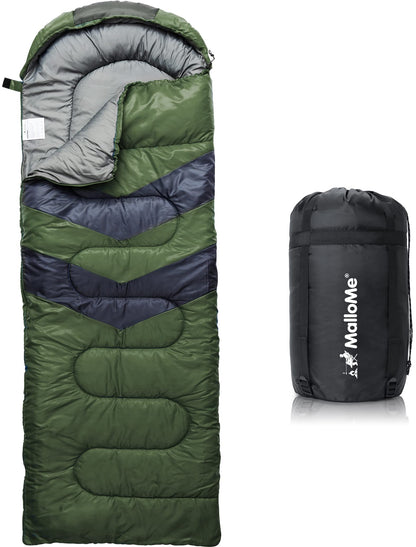 MalloMe Camping-Schlafsack für Erwachsene und Kinder mit wasserdichter Aussenhülle und Kompressionssack