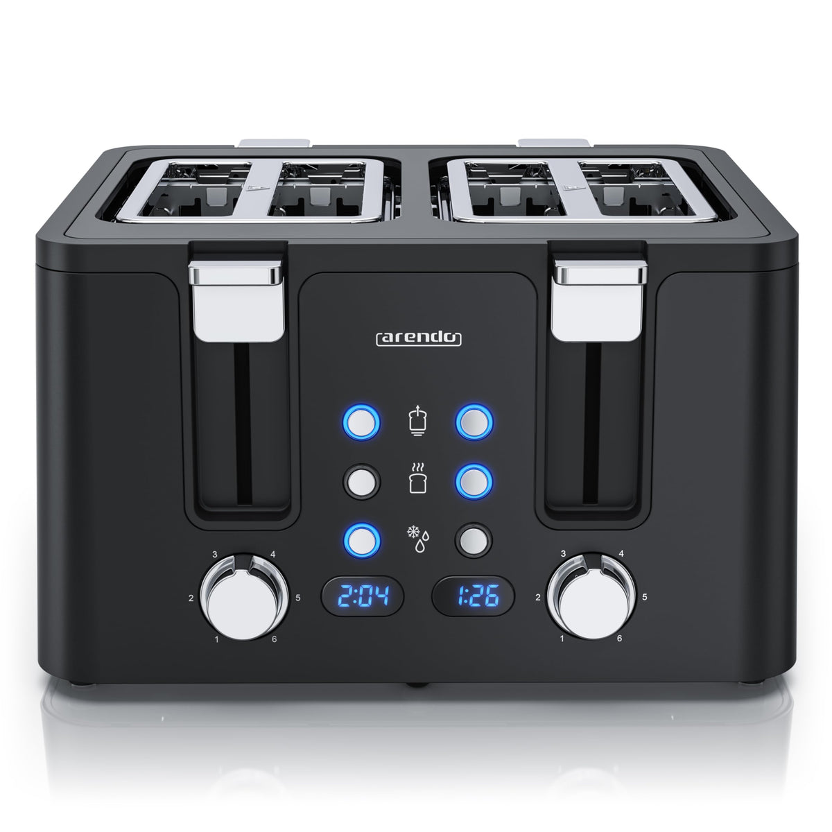 Arendo MANANA X2 Toaster 4 Scheiben Edelstahl, schwarz, mit Brötchenaufsatz und LED-Restzeitanzeige
