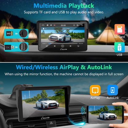 Carpuride V3 CarPlay Screen, kabelloses 7-Zoll-Touchscreen-Autoradio