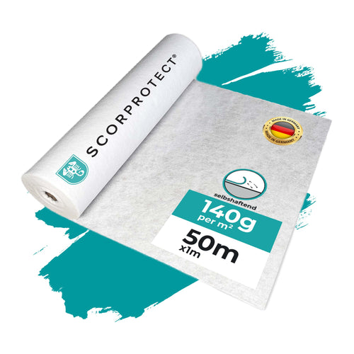 Scorprotect Abdeckvlies selbsthaftend Bodenschutz. Weißes Vlies zur rutschfesten Bodenabdeckung gegen Schmutz und Farbe bei Bauarbeiten.