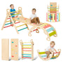 Giant bean 5-in-1 Montessori Kletterdreieck - Regenbogen (M). Dreieckige Holzrahmenkonstruktion in Regenbogenfarben zur Förderung motorischer Fähigkeiten.