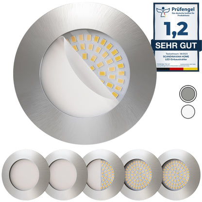 Scandinavian home 6er LED Spot Set Ø 68mm Warmweiss Edelstahl: Sechs runde Edelstahl-Spots für die warmweiße Beleuchtung von Innenräumen.