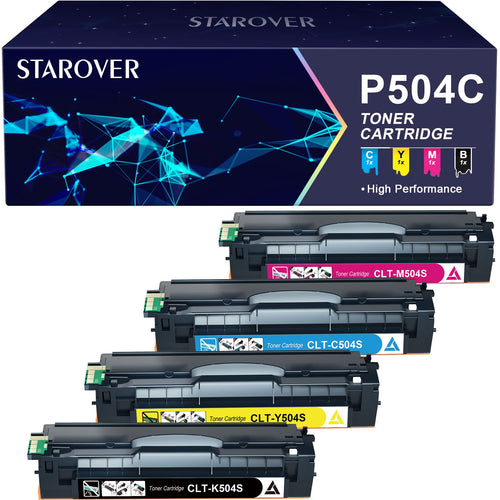 STAROVER Toner kompatibel für Samsung CLT-P504C 4er-Pack: Rechteckige Tonerkartuschen (CMYK) für Farbdruck im Laserdrucker.