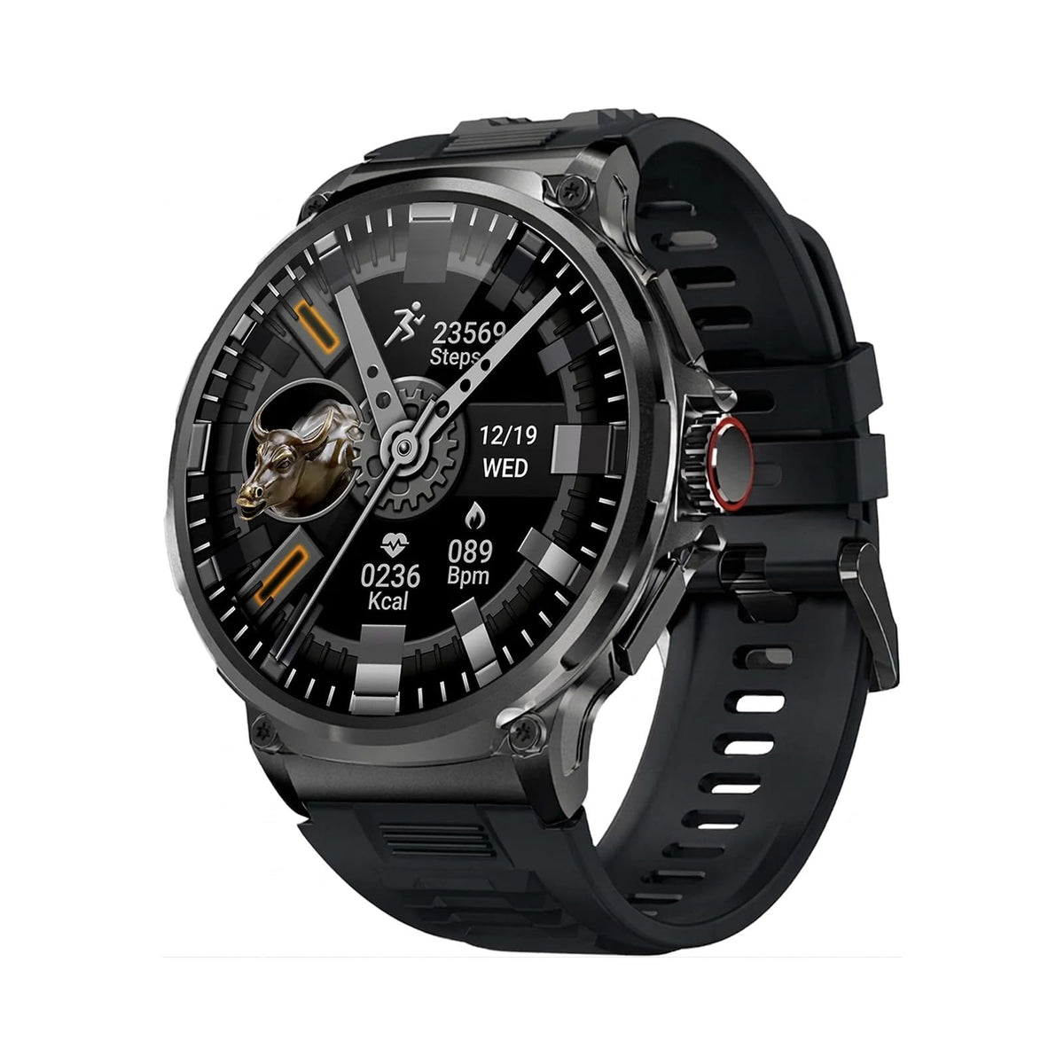 Deedlite Zeus 2.0 Smartwatch Herren mit 1,85-Zoll-Display, Bluetooth, schwarzes Silikonarmband