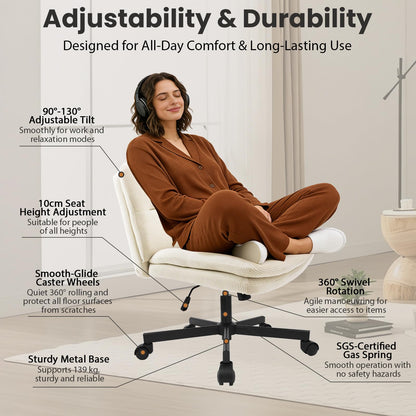 Durrafy Bürostuhl Ergonomisch ohne Armlehnen, Beige, höhenverstellbar