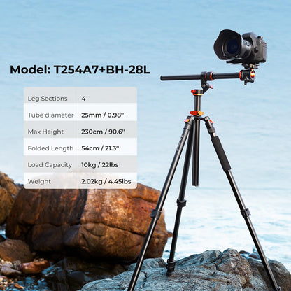 K&F Concept Kamera Stativ T254A7+BH-28L Dreibeinstativ bis 230 cm