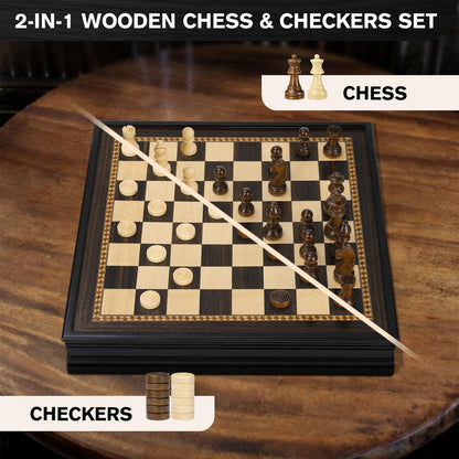 Peradix 2in1 Schach & Dame Holzspiel – magnetisch, 32cm