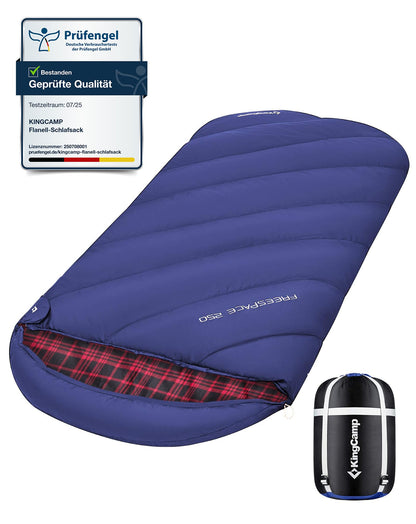 KingCamp Schlafsack 4 Jahreszeiten Deckenschlafsack Übergrösse - Blau, rechteckig, blau, für ganzjähriges Outdoor-Schlafen.