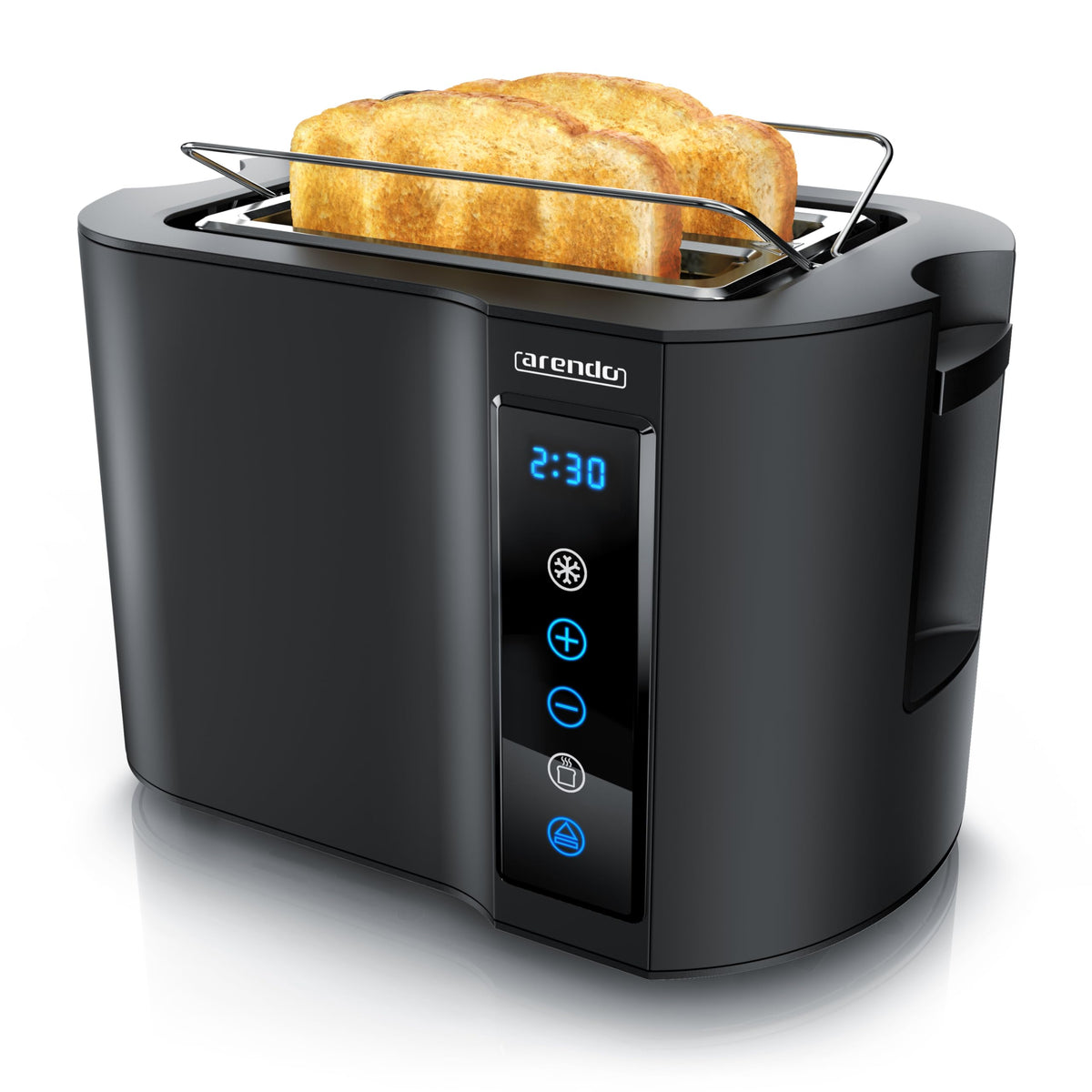 Arendo Frukost Touch Compact Toaster, 2 Scheiben, Edelstahl in Schwarz mit Touch-Display und Brötchenaufsatz