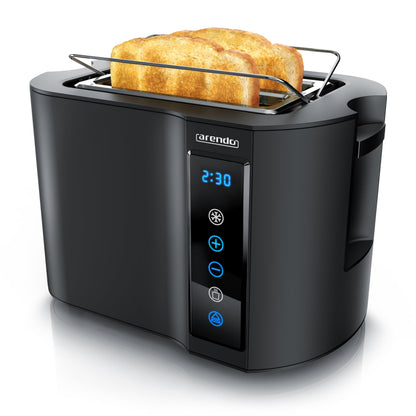 Arendo Frukost Touch Compact Toaster, 2 Scheiben, Edelstahl in Schwarz mit Touch-Display und Brötchenaufsatz