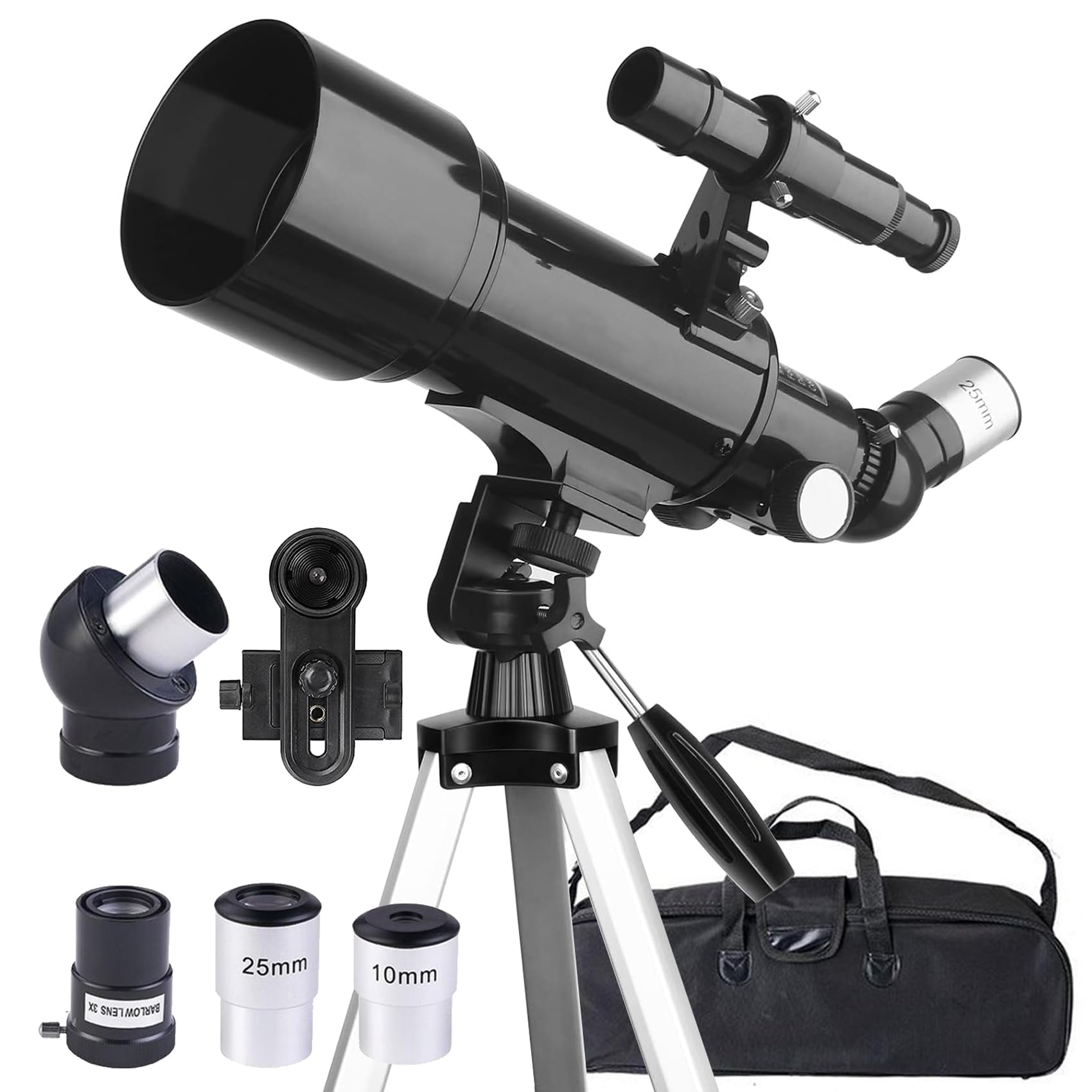 Misilmp Astronomie Refraktor Teleskop 70/400 schwarz für Anfänger. Zylindrisches, schwarzes Refraktorteleskop zur Beobachtung von Himmelskörpern.