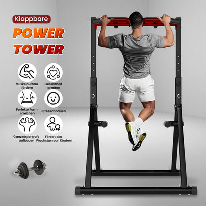 WATBKHE Power Tower Dip Station Faltbar – Schwarz/Rot