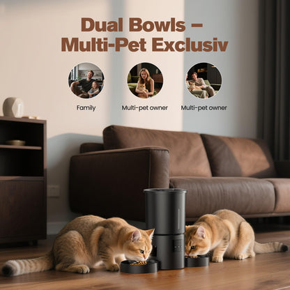 AONBOY Futterautomat Doppelnapf Katze WiFi - 5L Schwarz