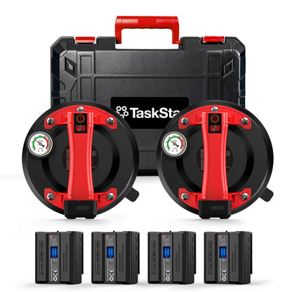 TaskStar Akku Saugheber DX01-2 im 2er Set, 250 kg, LCD-Display – elektrischer Vakuumheber mit rutschfestem Gummisaugring