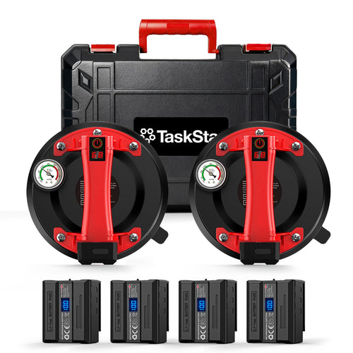 TaskStar Akku Saugheber DX01-2 im 2er Set, 250 kg, LCD-Display – elektrischer Vakuumheber mit rutschfestem Gummisaugring