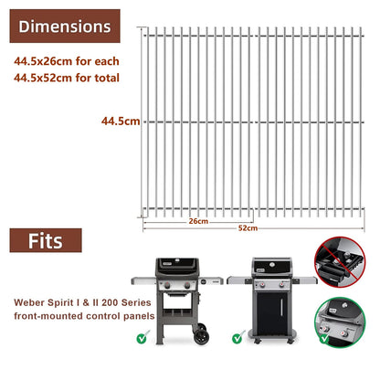 GFTIME Edelstahl Grillrost 44,5 x 26 cm für Weber Spirit 200, 2 Stück