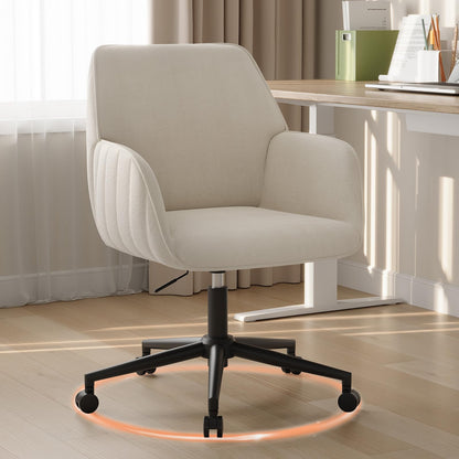 BERYTH Bürostuhl Samt Weiss, ergonomischer Drehstuhl mit Armlehnen, geschwungene Rückenlehne und fünf Rollen