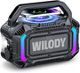 Wilody 100W Bluetooth Lautsprecher tragbar, IPX7 wasserdicht, Schwarz mit RGB-Licht und Taschenlampe