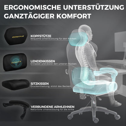 Dowinx Titan Gaming Stuhl mit Fussstütze, Mikrofaser-Velours, Schwarz