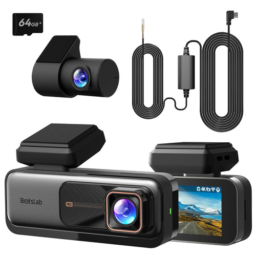BOTSLAB Dashcam Auto 4K+2K Vorne Hinten GPS WiFi. Kompaktes, schwarzes Gehäuse für Videoaufzeichnung vorne/hinten, GPS/WiFi.