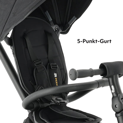 Deryan Explorer Kinderdreirad mit Schubstange, klappbar, Schwarz