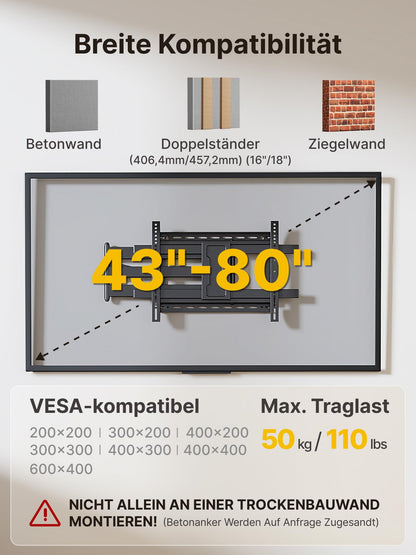 monTEK Langarm 1067mm TV Wandhalterung – 43-80 Zoll