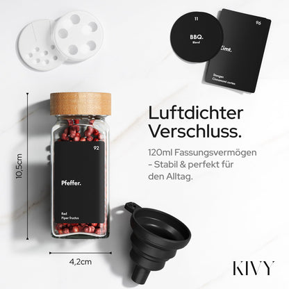 KIVY Gewürzgläser mit Streueinsatz, 24er-Set, 120 ml, Bambusdeckel