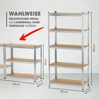 EASYmaxx Schwerlastregal 2er-Set 180x90x40 cm, 1750 kg Traglast