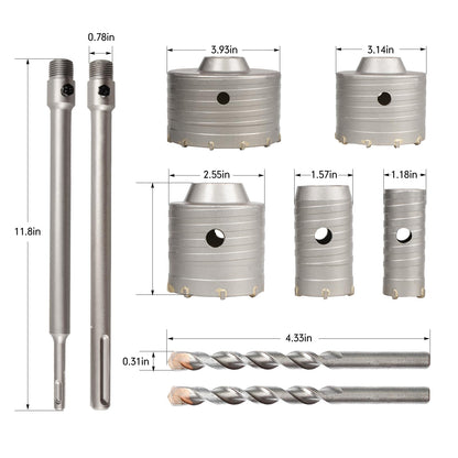 YOSIGHT SDS Plus Max Bohrkronen Set - 9-tlg. Beton Mauerwerk