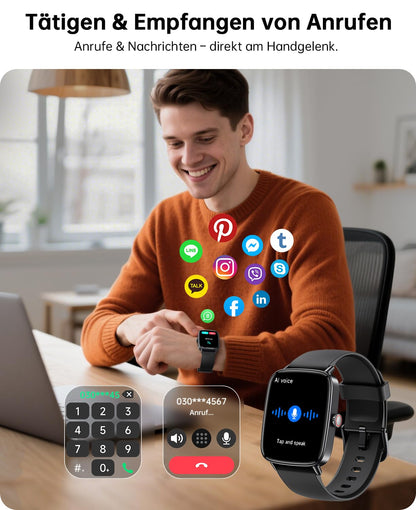 Gydom Smartwatch Herren IDW28 mit Telefonfunktion, 1,85 Zoll, schwarz