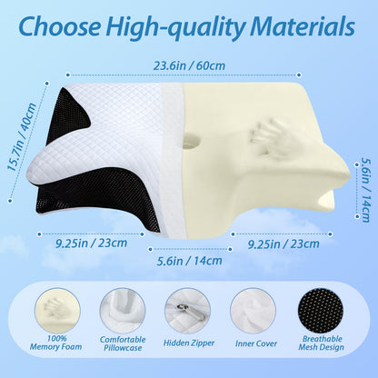 HOMCA Ergonomisches Nackenkissen aus Memory Foam, 60x40 cm, Schwarz