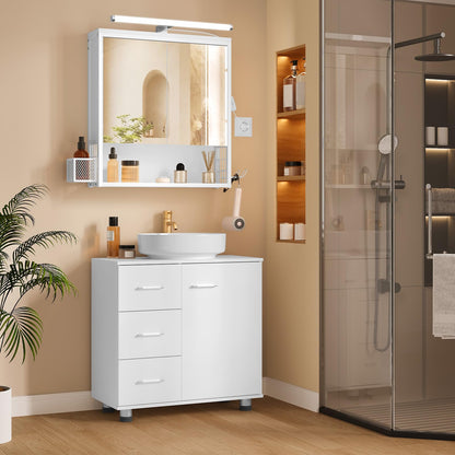 EUGAD LED-Spiegel-Hängeschrank Bad – Weiss 56x65 cm