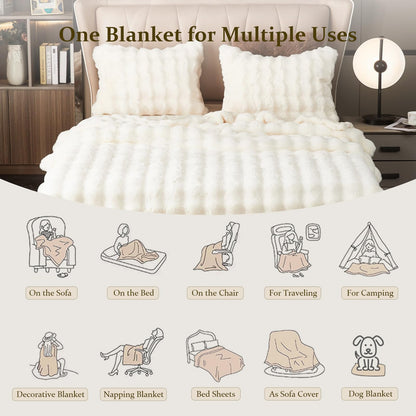 GKXLH Kuscheldecke Kaninchen Kunstfell 1200GSM - Weiss 160x200cm