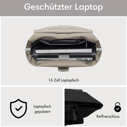 LARKSON No 4 Rolltop Rucksack mit Laptopfach, grau, 16 bis 20 Liter