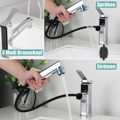 SEMANEY Waschtischarmatur ausziehbar, 3 Strahlarten, Chrom