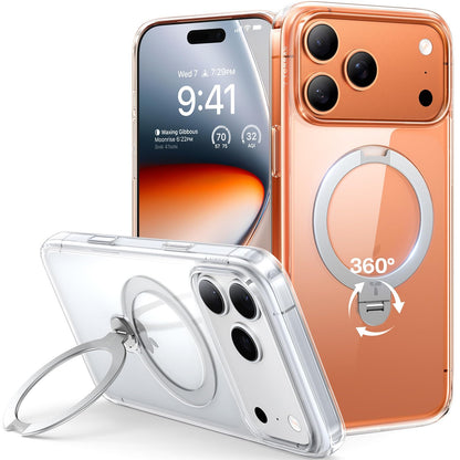 TORRAS Ostand Q3 Spin iPhone 17 Pro Max Hülle mit 360° Ständer, transparente matte Rückseite